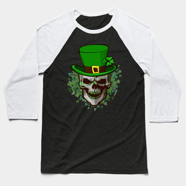 Skull St Patricks Day Clover Shamrocks Cool Irish Leprechaun Baseball T-Shirt by SomedayDesignsCo